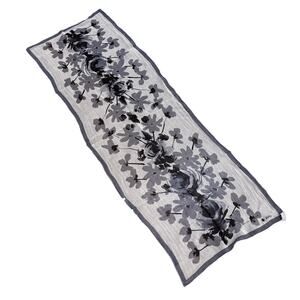 Vintage VERA gray & beige chiffon silk scarf flowers floral art-to-wear FLAW